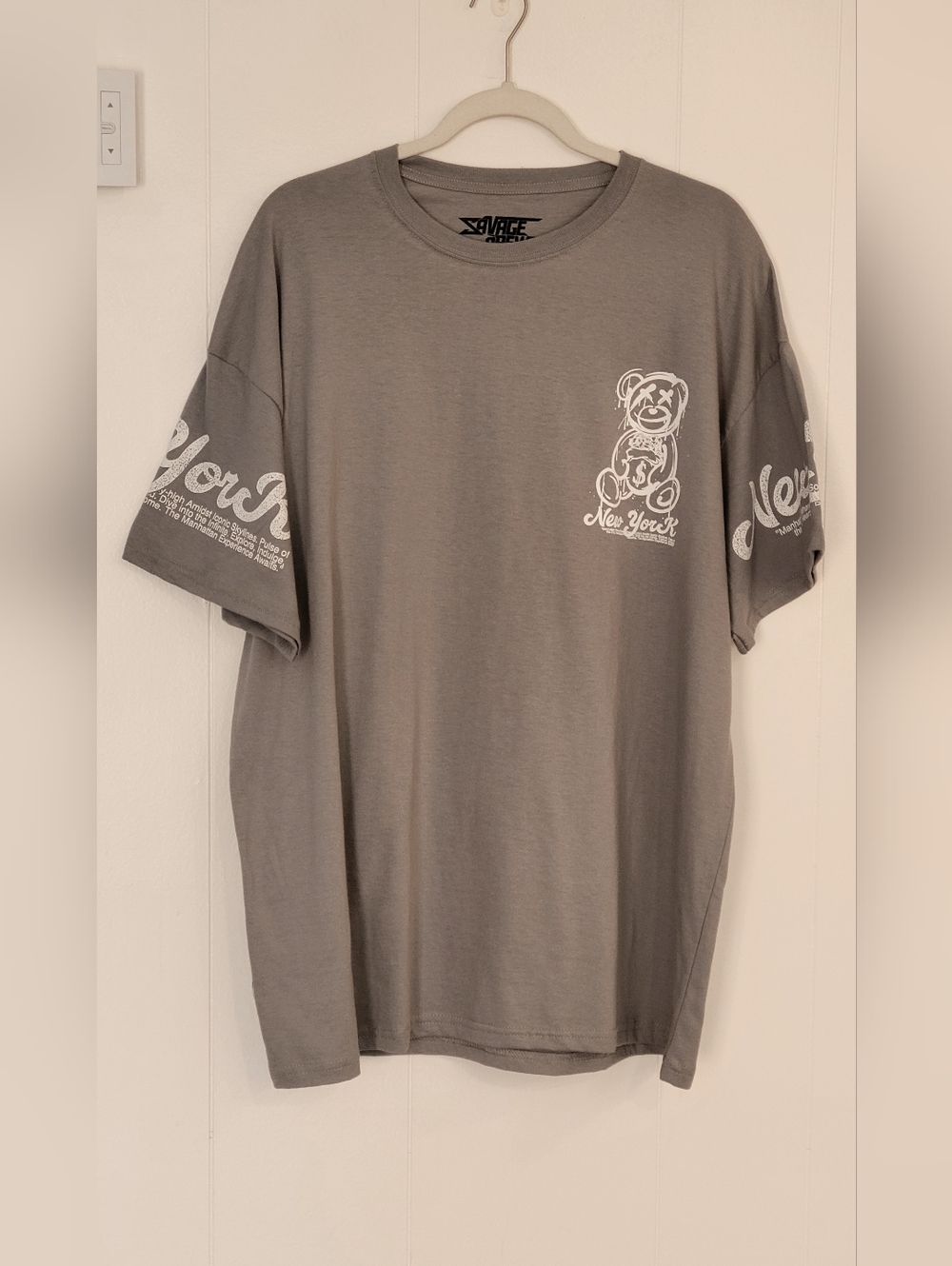 Savage Crew Short-Sleeve Tee with Multicolor New York Bear Graphic